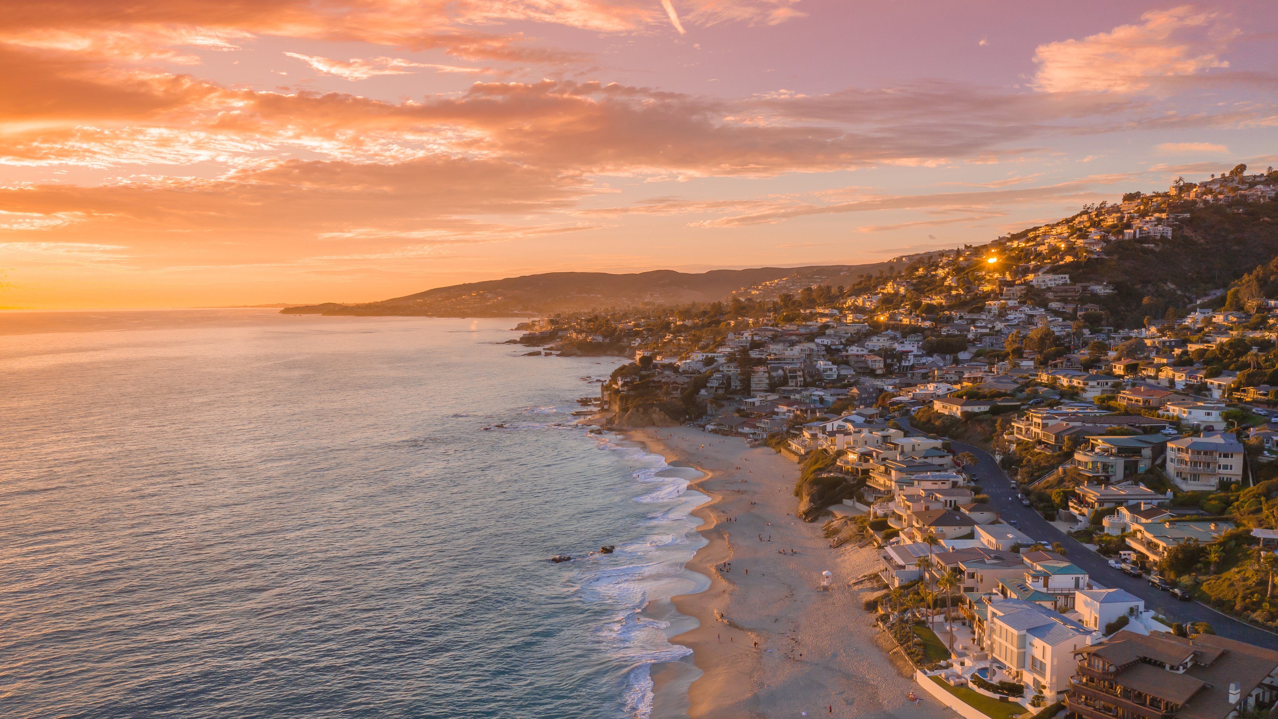 Aerial view of Laguna Beach at sunset